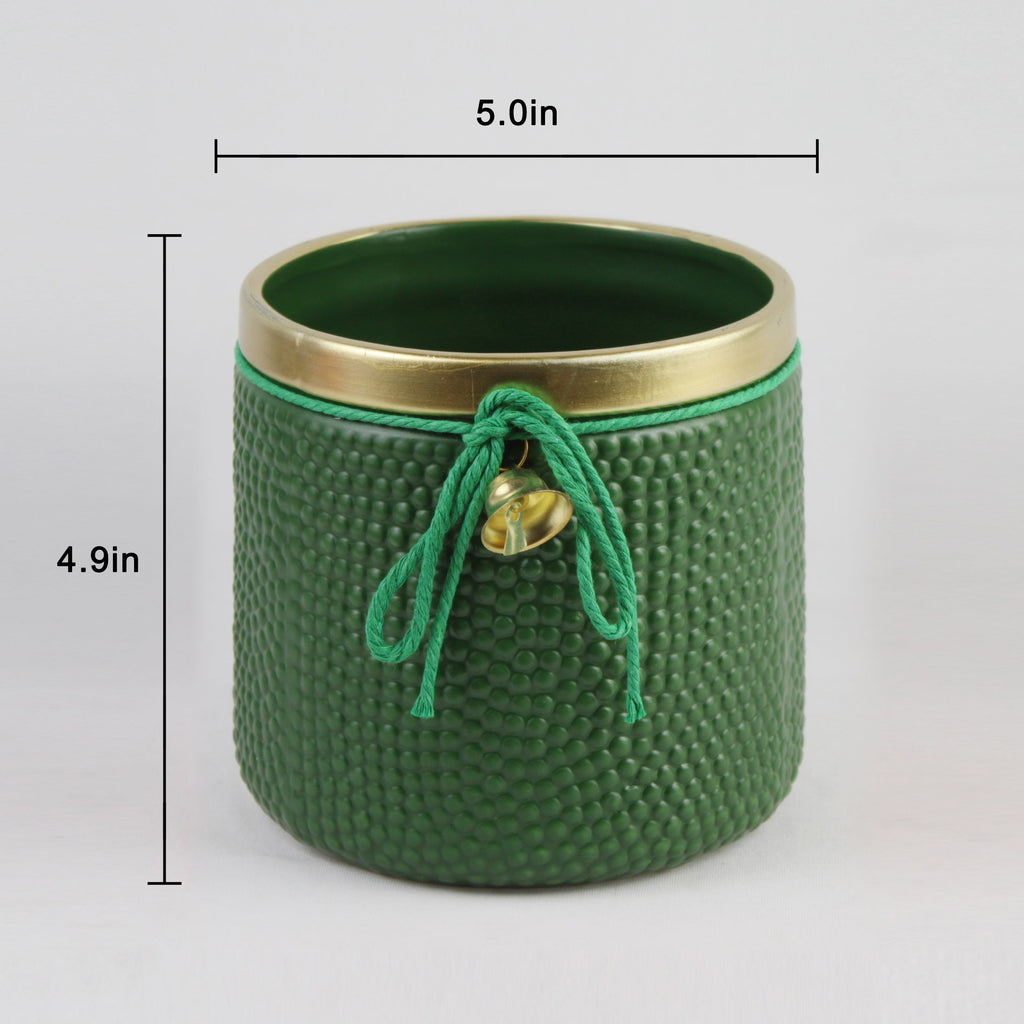 Red or Green Bell Christmas Ceramic Planter – Single Piece – Festive Textured Design